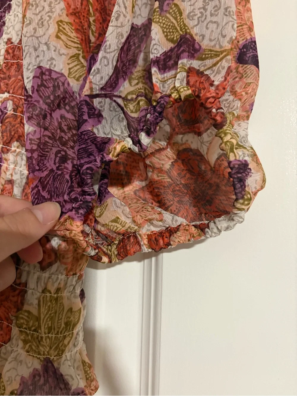 Old Navy Floral Smocked Puff-Sleeve Top - Purple, Rust, Olive, Cream